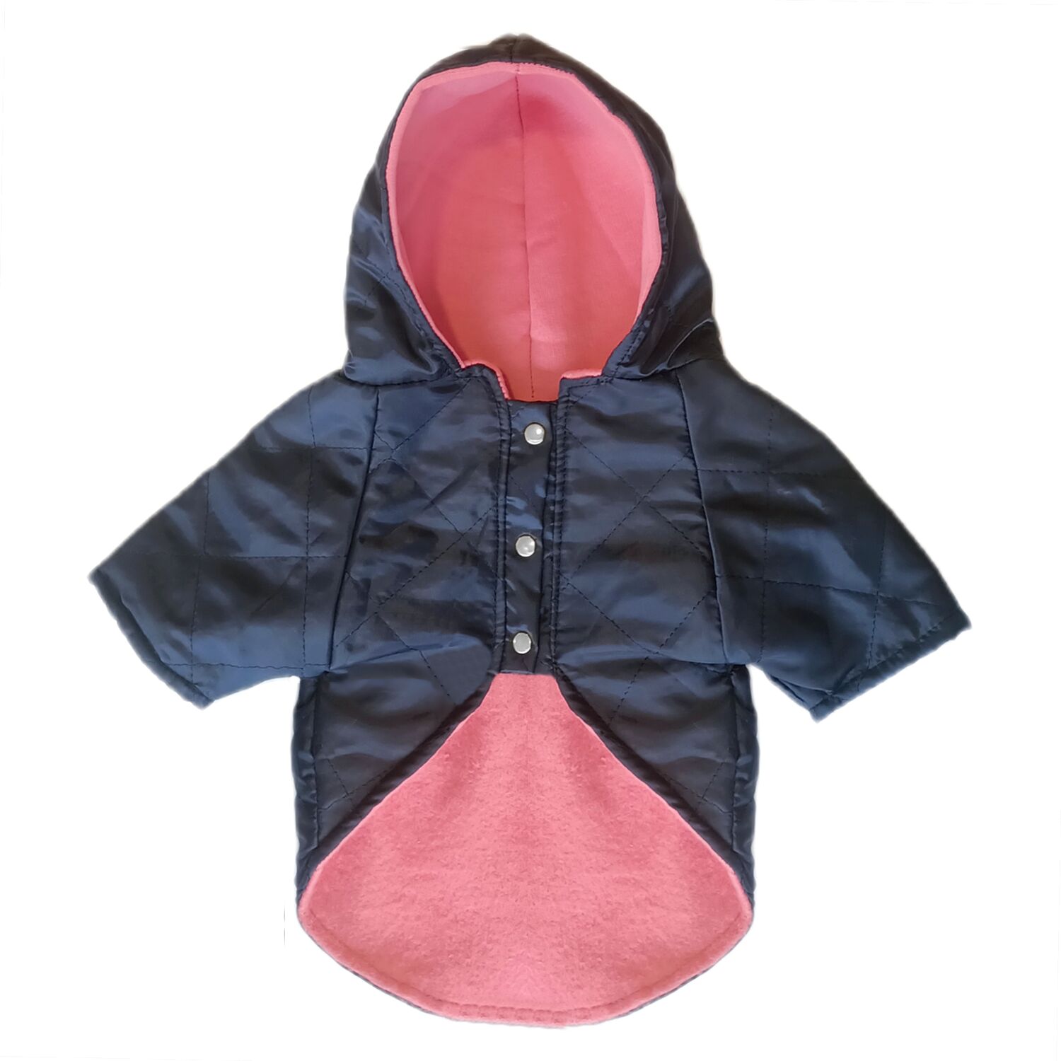 Kapşonlu Ve Astarlı Köpek Montu X Large 35-48 cm Lacivert Pembe