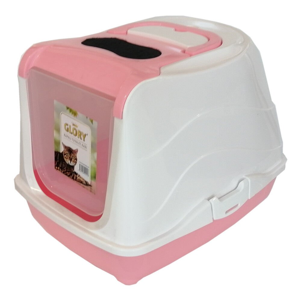 Karbon Filtreli Üstü Açılabilir Kedi Tuvaleti 35*36*49 cm Pembe