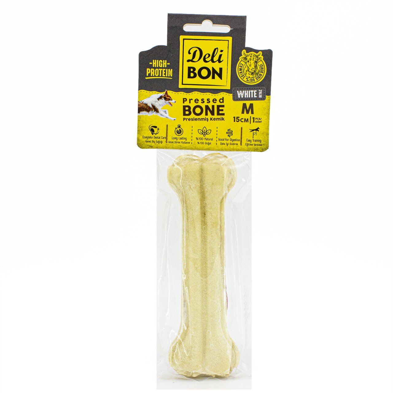 Delibon Deri Köpek Çiğneti Pres Kemik 1x15cm Beyaz