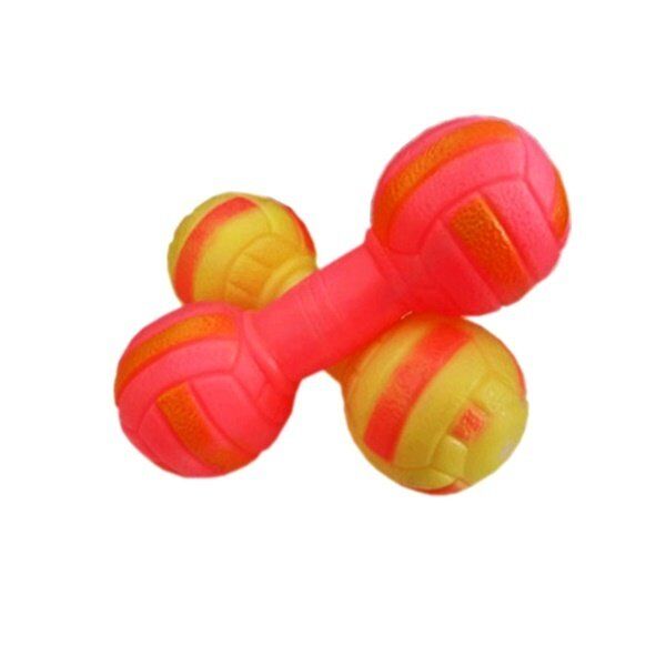 Tekli Köpek Oyuncağı Sesli Dambıl  19 cm Pembe-Sarı