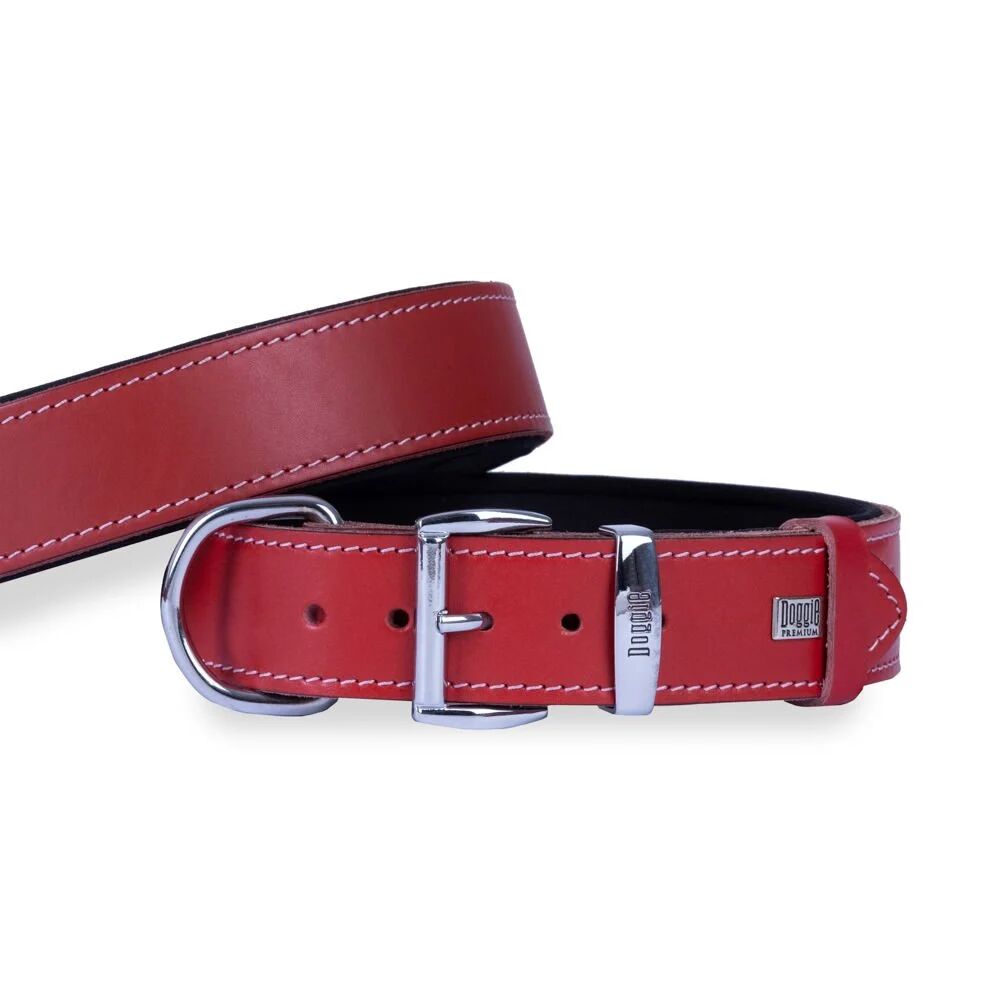Doggie El Yapımı Konforlu Deri Köpek Tasması 4x52-60 cm Kırmızı