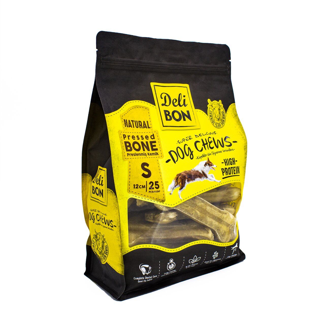 Delibon Deri Köpek Çiğneti Pres Kemik 12Cm S 25Li  Natural