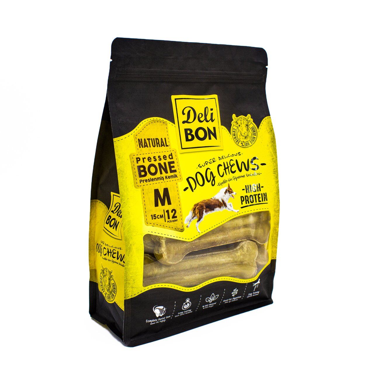 Delibon Deri Köpek Çiğneti Pres Kemik 15Cm M 12Li  Natural
