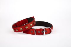 Doggie Piramit Desenli Köpek Tasması 2,5*37-45 cm Kırmızı