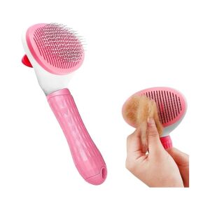 Karamel Pet Kendini Temizleyen Tuşlu Kedi & Köpek Tarağı – Pembe (10×20 cm)