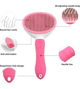 Karamel Pet Kendini Temizleyen Tuşlu Kedi & Köpek Tarağı – Pembe (10×20 cm)