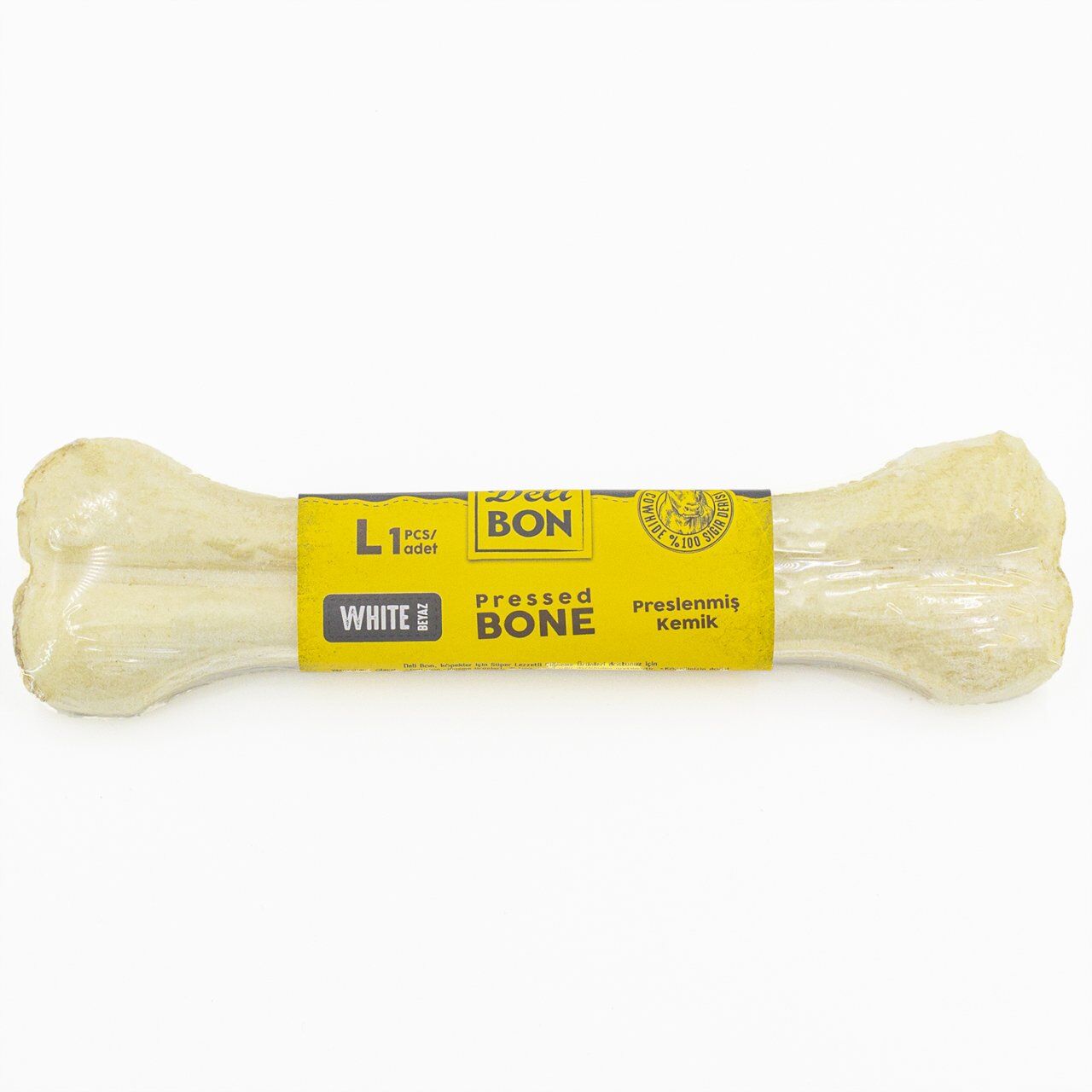 Delibon 22cm Deri Köpek Çiğneti Pres Kemik 1x22cm Beyaz