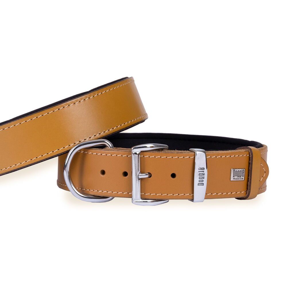 Doggie Konfor Deri El Yapımı Köpek Boyun Tasması 6x60-70 cm Kamel