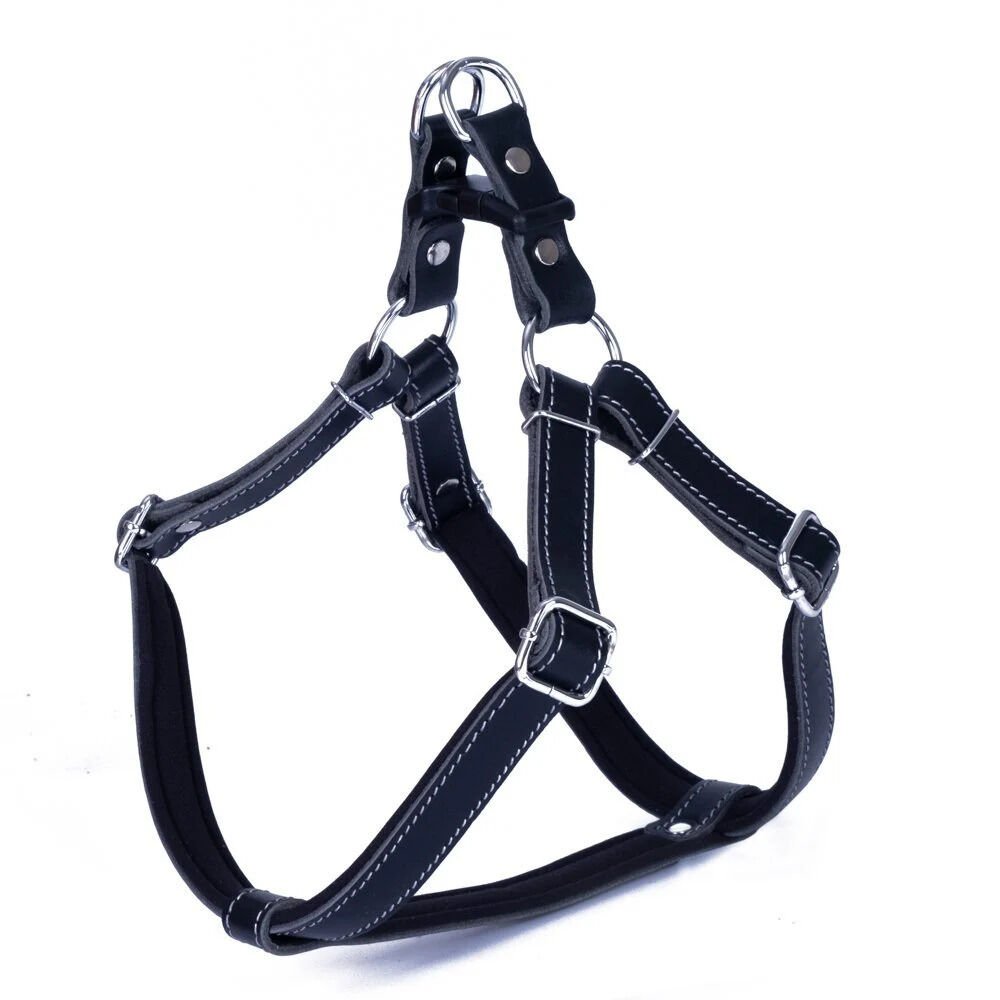 Doggie Gerçek Deriden El Yapımı Ronnin Köpek Göğüs Tasması 2x55-65 cm Large Siyah