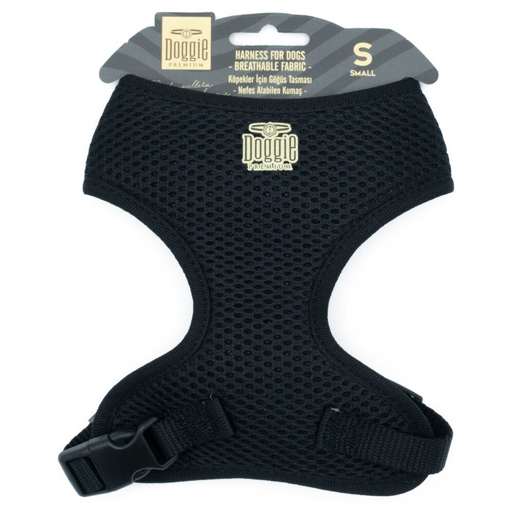 Doggie Havalı Dokumadan Küçük Irk Köpek Göğüs Tasması 1,5 x 25-35 cm Siyah