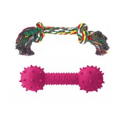 Ans Dental Plastik Köpek Oyuncak Dumbel + Diş İpi 14 x 22 cm Pembe