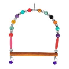 Markapet Ahşap Tünekli Şeffaf Boncuklu Kuş Salıncağı 10-12 cm Renkli