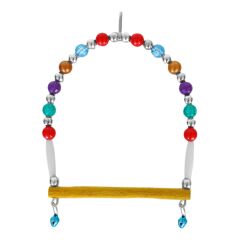 Markapet Ahşap Tünekli Şeffaf Boncuklu Kuş Salıncağı 10-12 cm Renkli