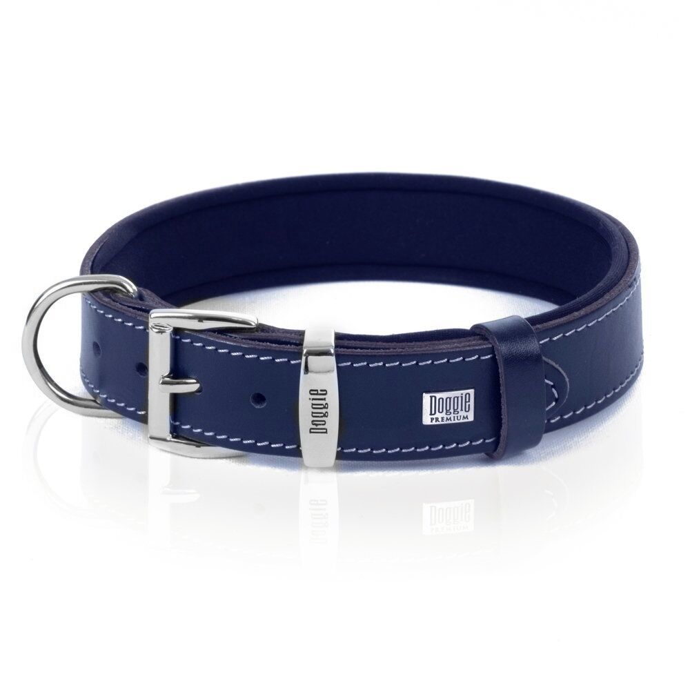 Doggie Premıum Gerçek Deriden El Yapımı Köpek Boyun Tasması 3,5x52-60 cm Mavi