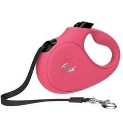 Polo Solid Makaralı Otomatik Tasma L 5 Metre - 50 kg Pembe