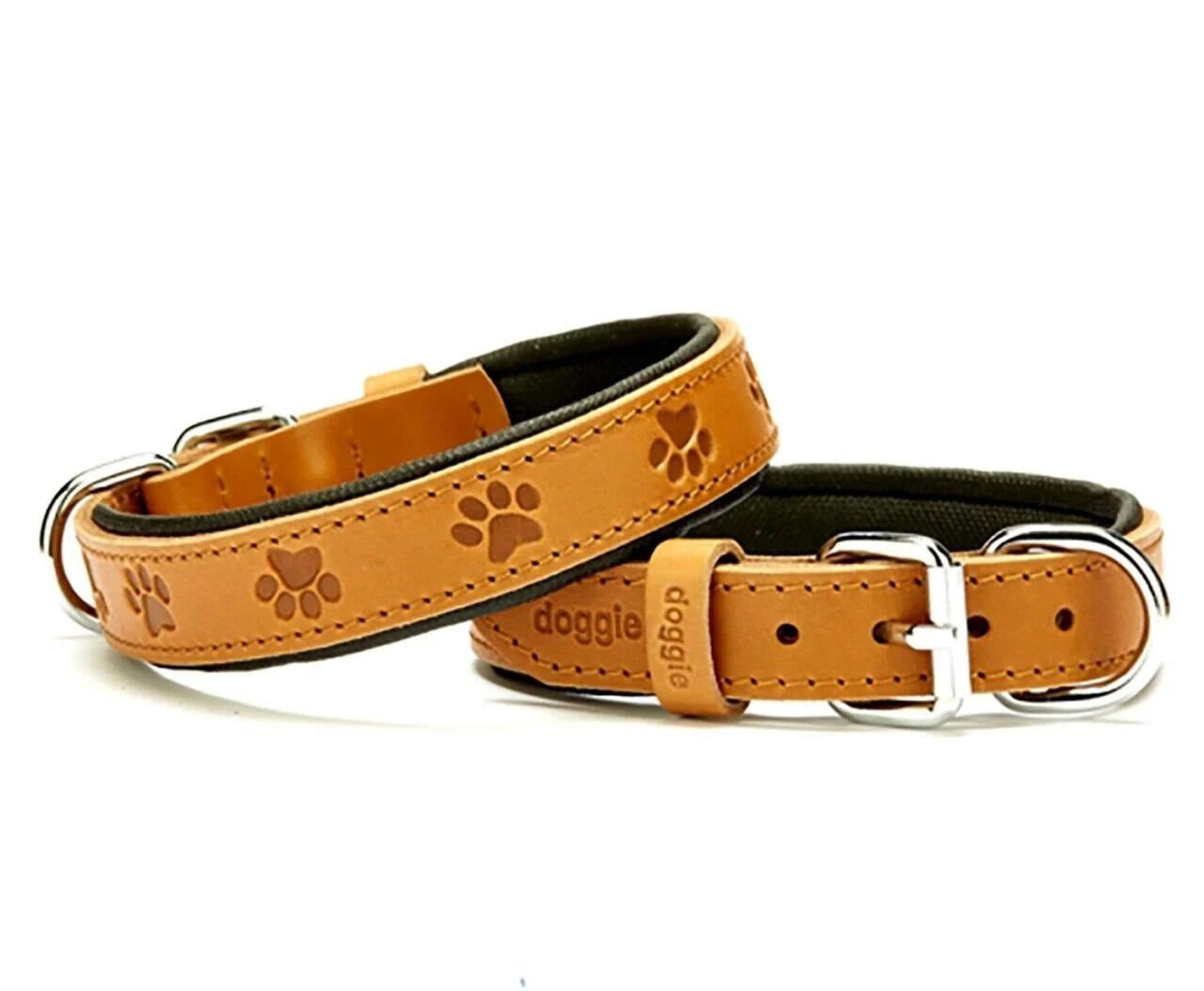Doggie Pati Desenli Deri Köpek Boyun Tasması 2,5x34-40 cm Kamel