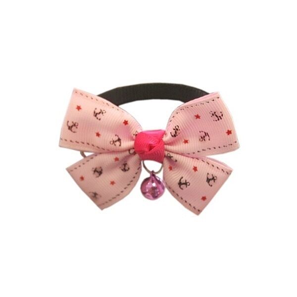 Papyonlu Desenli Kedi Tasması Max:34 cm-Min:20 cm Pembe-Siyah