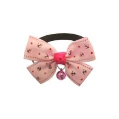 Papyonlu Desenli Kedi Tasması Max:34 cm-Min:20 cm Pembe-Siyah