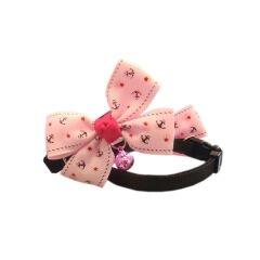 Papyonlu Desenli Kedi Tasması Max:34 cm-Min:20 cm Pembe-Siyah