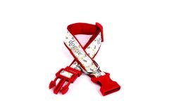 Doggie Desenli Süslü Dokuma Köpek Boyun Tasması 1,5 x 25-40 cm Kırmızı