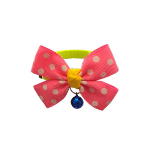 Papyonlu Puantiyeli Kedi Tasması Max:34 cm-Min:20 Pembe-Sarı