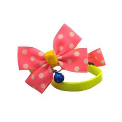 Papyonlu Puantiyeli Kedi Tasması Max:34 cm-Min:20 Pembe-Sarı