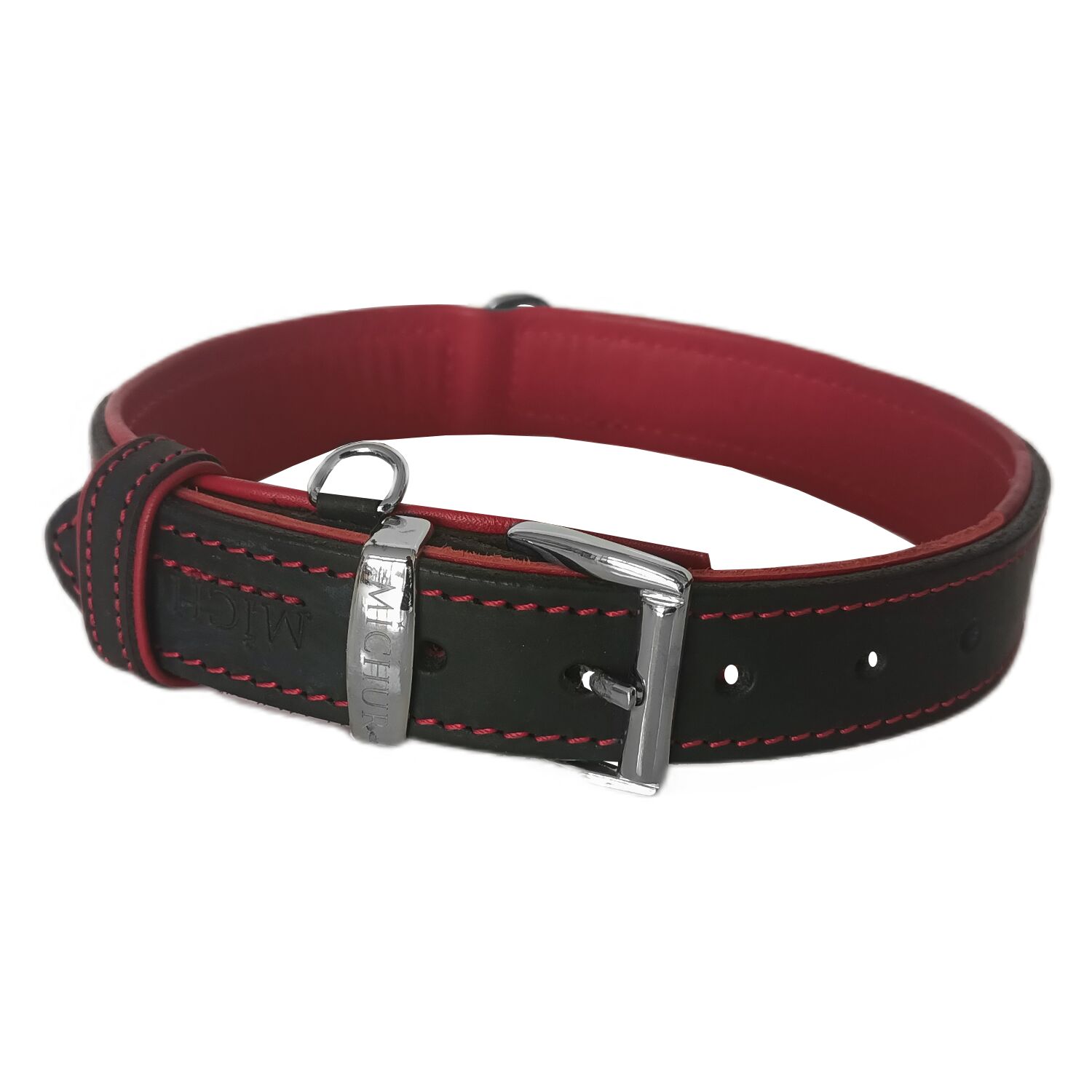 Markapet Lüks Deri Köpek Boyun Tasması 3,5x48-57 cm Kırmızı Siyah Medium