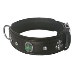 Markapet Deri Tavus Kuşu Tüyü Taşlı Köpek Boyun Tasması 50-55 cm Siyah