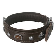Markapet Deri Doğal Taşlı Köpek Boyun Tasması 49-55 cm Large Kahverengi