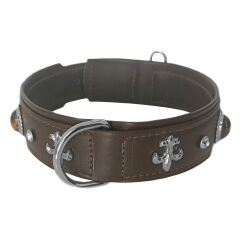 Markapet Deri Doğal Taşlı Köpek Boyun Tasması 49-55 cm Large Kahverengi