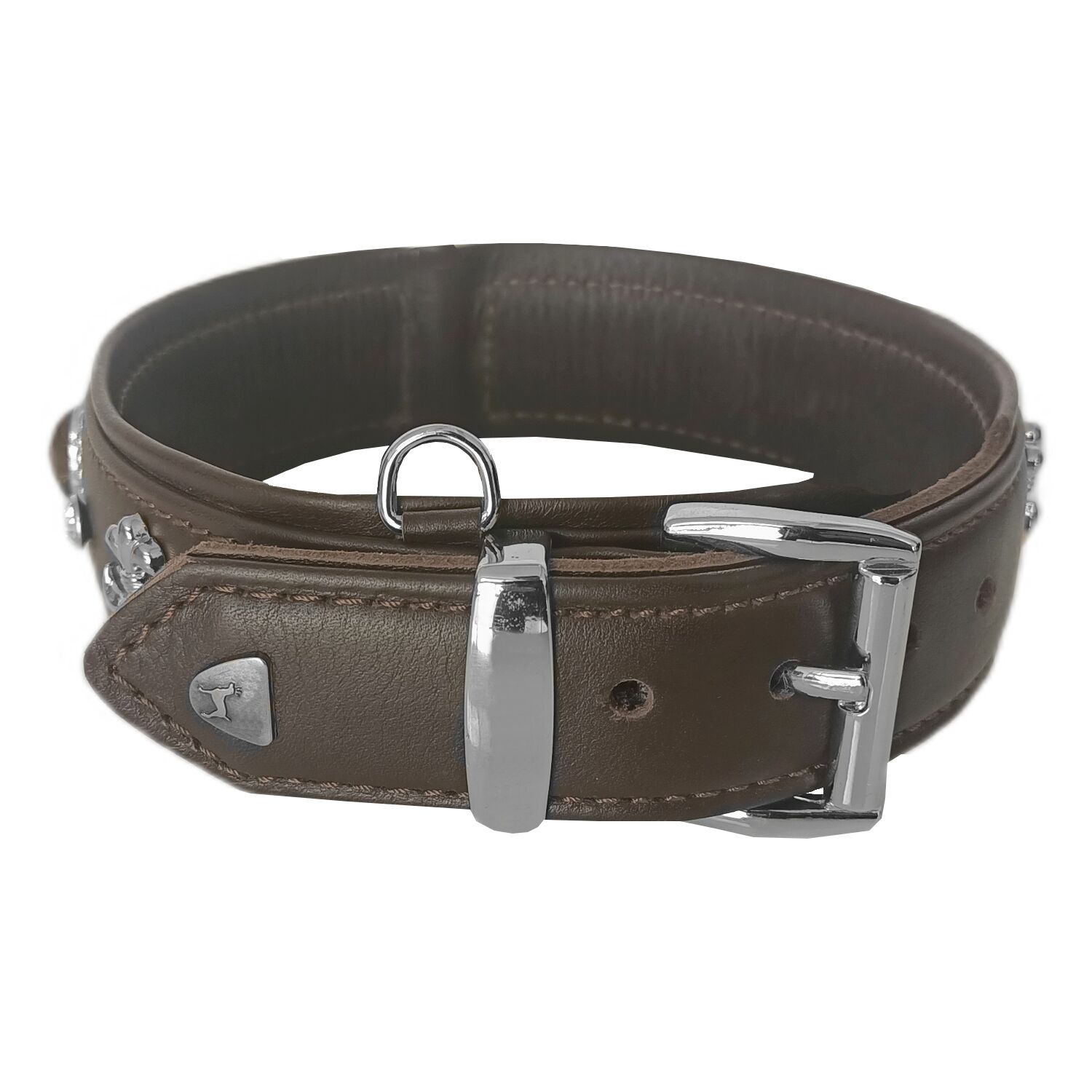 Markapet Deri Doğal Taşlı Köpek Boyun Tasması 44-50 cm Medium Kahverengi