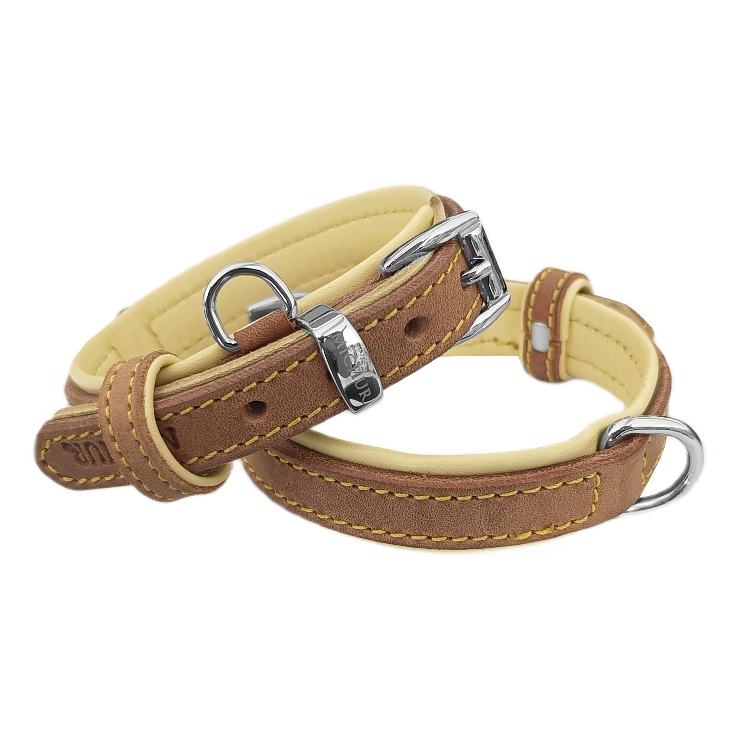 Markapet Lüks Deri Köpek Boyun Tasması 2x26-32 cm Sarı Kahverengi Small