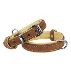 Markapet Lüks Deri Köpek Boyun Tasması 2x26-32 cm Sarı Kahverengi Small