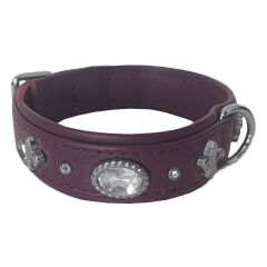 Markapet Deri Parlak Taşlı Köpek Boyun Tasması 38-43 cm Small Mor