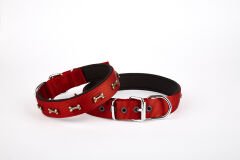 Doggie Softlu Dokuma Metal Kemik Süslü Tasma 2,5*60 cm Kırmızı