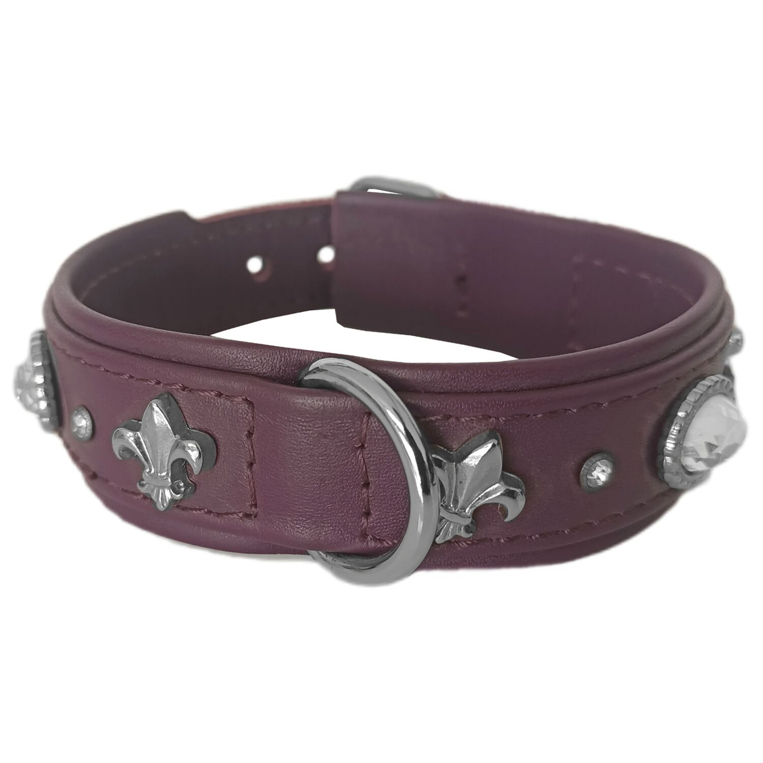 Markapet Deri Parlak Taşlı Köpek Boyun Tasması 28-32 cm X-Small Mor