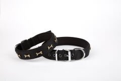 Doggie Softlu Dokuma Metal Kemik Süslü Tasma 2,5*60 cm Siyah