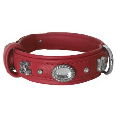 Markapet Deri Parlak Taşlı Köpek Boyun Tasması 28-32 cm X-Small Kırmızı