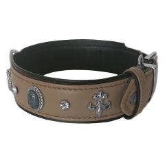 Markapet Deri Doğal Taşlı Köpek Boyun Tasması 44-50 cm Medium Taba