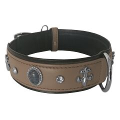 Markapet Deri Doğal Taşlı Köpek Boyun Tasması 44-50 cm Medium Taba