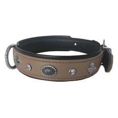 Markapet Deri Doğal Taşlı Köpek Boyun Tasması 44-50 cm Medium Taba