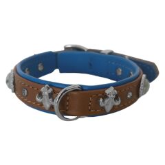 Markapet Deri Taşlı Ve Figürlü Köpek Boyun Tasması 25-30 cm Kahverengi Mavi