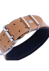 Doggie Konfor Deri El Yapımı Köpek Boyun Tasması 6x65-75 cm Kamel