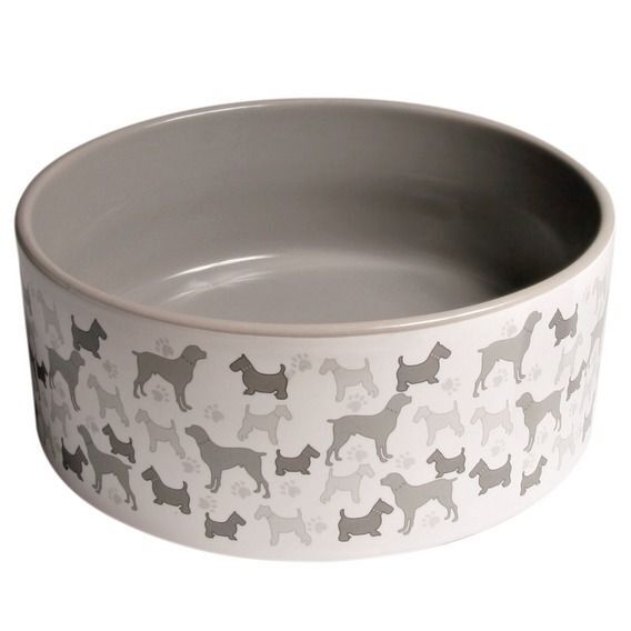 Köpek Desenli Mama ve Su Kabı 250 ml 11 cm Gri Rengi