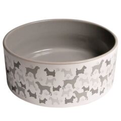 Köpek Desenli Mama ve Su Kabı 250 ml 11 cm Gri Rengi