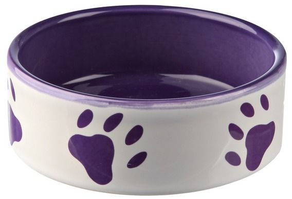 Köpek Porselen Mama ve Su Kabı 0.8 Litre Beyaz Mor