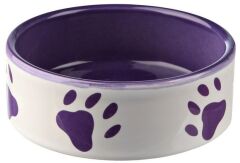 Köpek Porselen Mama ve Su Kabı 0.8 Litre Beyaz Mor