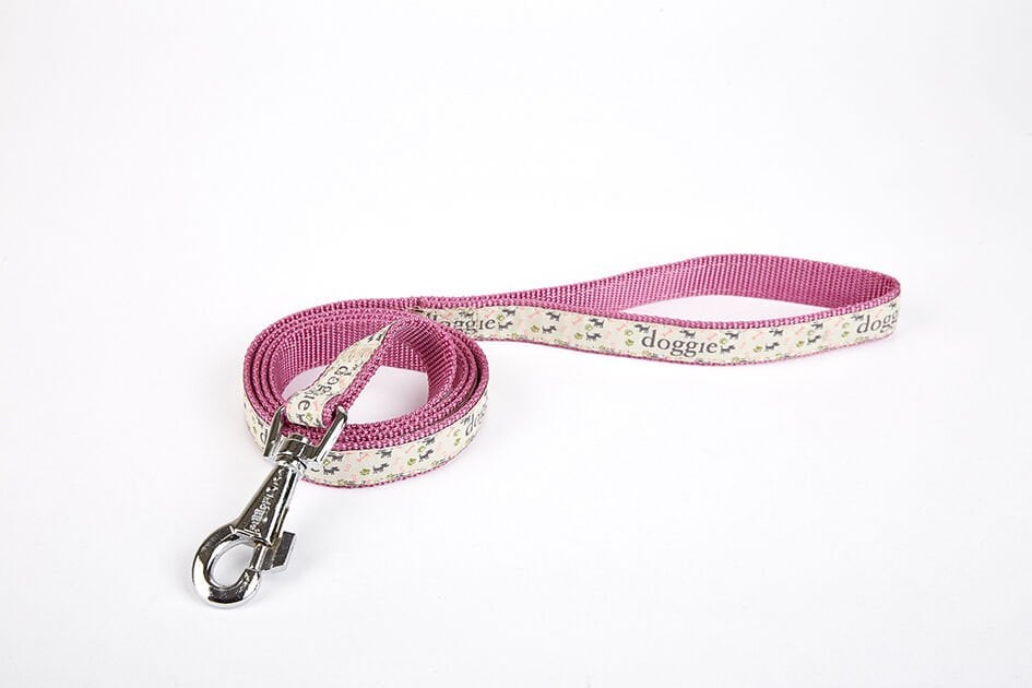 Doggie Desenli Süslü Dokuma Köpek Gezdirme Kayışı  El Yapımı 2 x 140 cm Mor