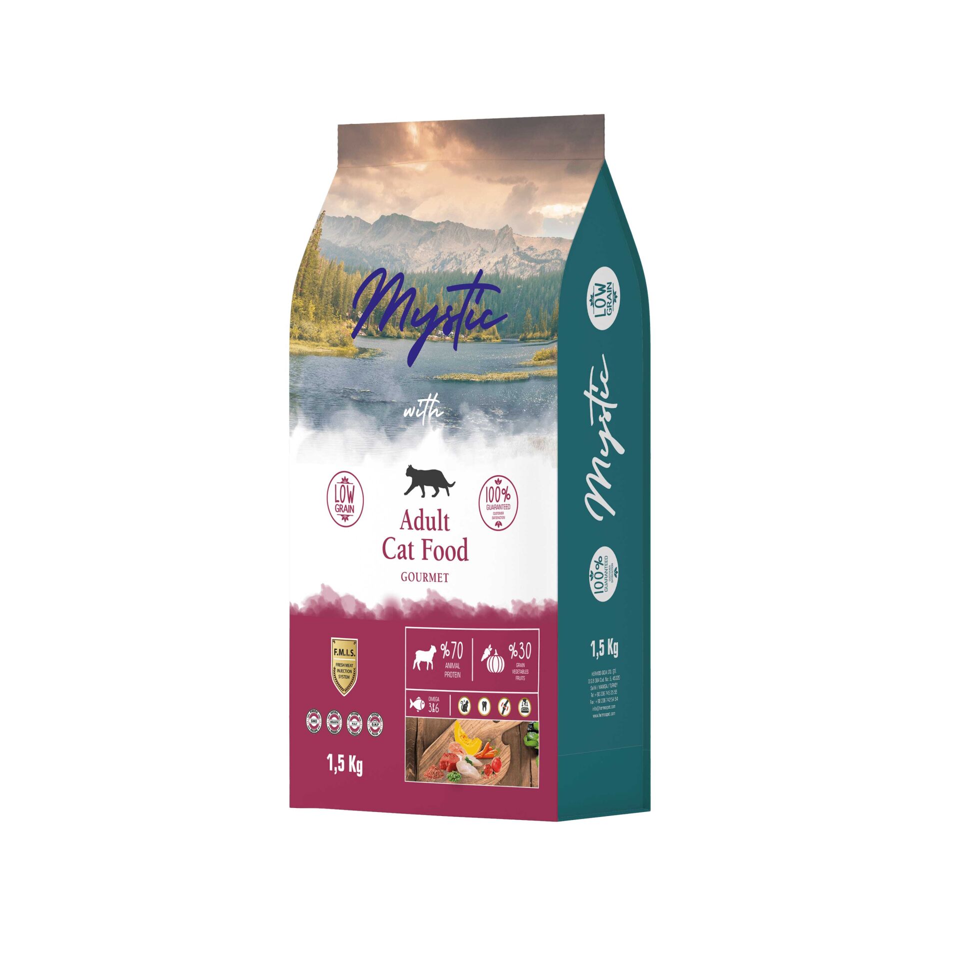 Mystic Düşük Tahıllı Tavuklu Balıklı Kuzulu Gurme Kedi Maması 1,5 kg