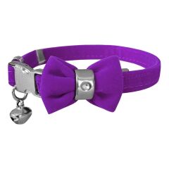 Markapet Kadife Kedi Boyun Tasması Papyonlu 20-32 cm Mor